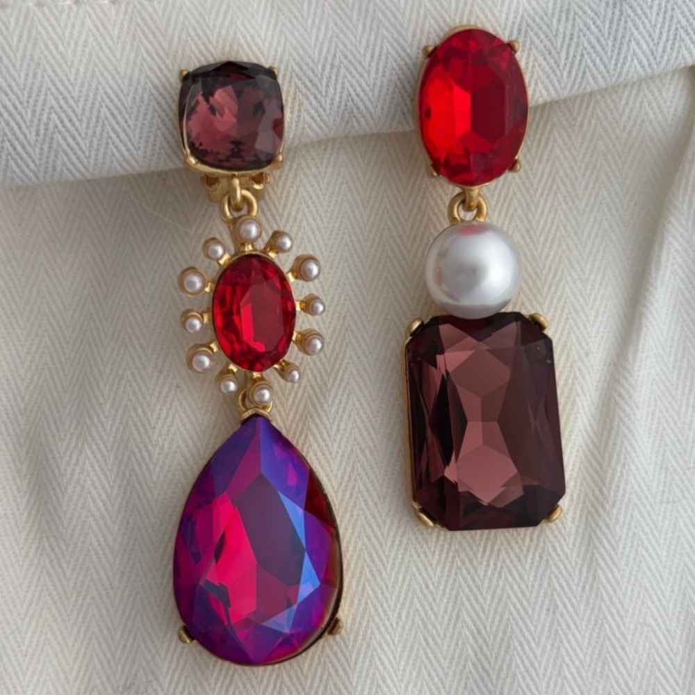 OSCAR de la RENTA • Mismatched Pearl Red Purple Brown Gold Statement Earring